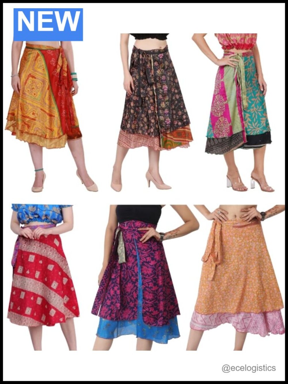 Wevez Pack of 3 Plus Size Wrap Around Skirts, Mid Rise, 30" Length